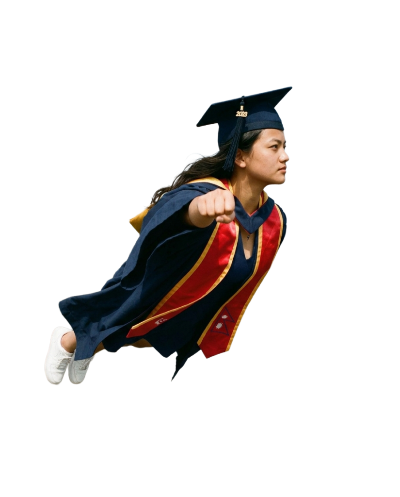 Nepali girl with graduation flying png