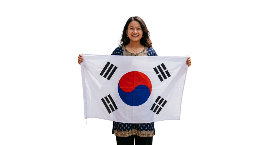 Nepali girl carrying korea flag