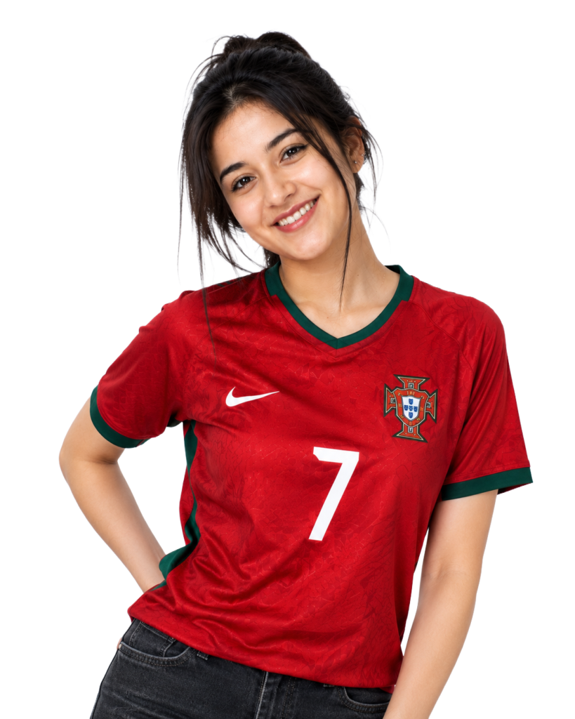 Girl wearing Portugal jersey png transparent PNG