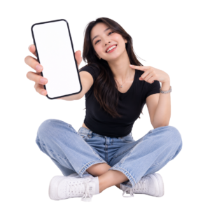 Nepali Girl Seating with Phone png PNG