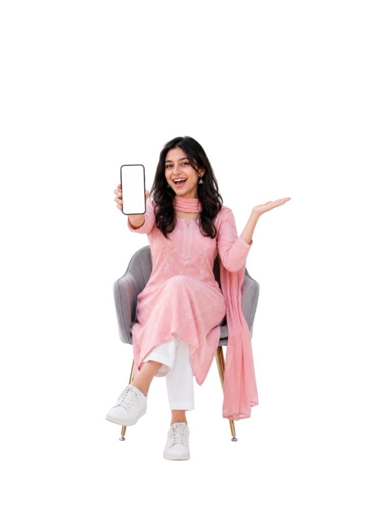 Nepali girl showing phone png transparent PNG