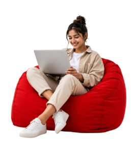 Girl seating in bean bag png PNG