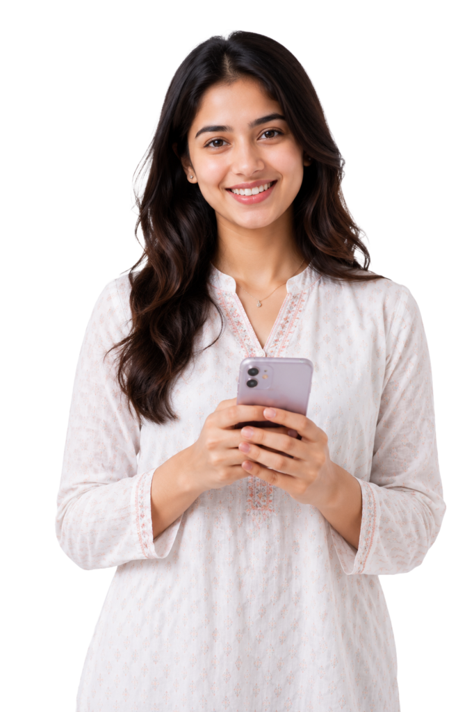 Nepali girl using phone png transparent PNG