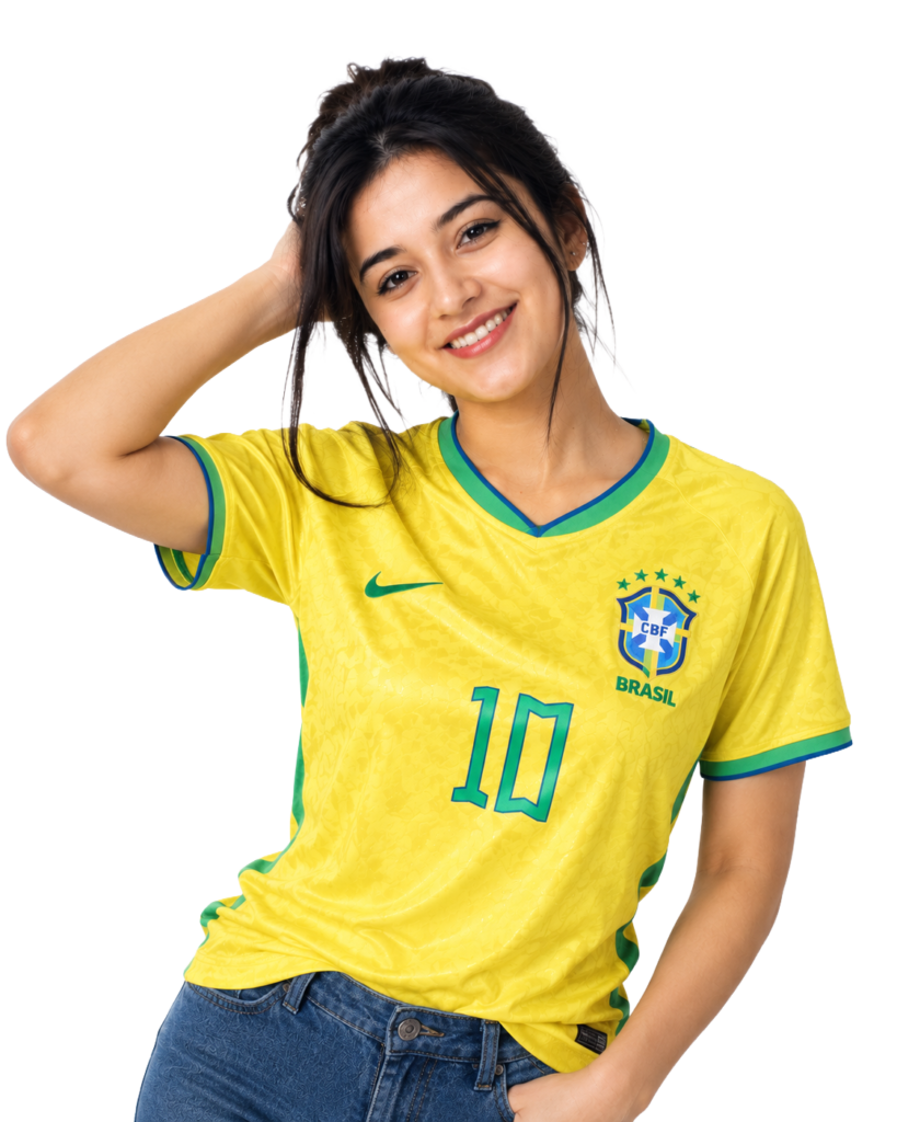 Girl Wearing Brazil jersey png transparent PNG