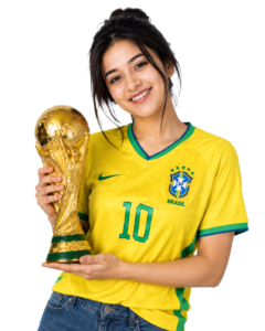Girl Wearing Brazil jersey with Worldcup Cup png PNG