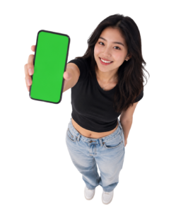 Girl Showing Phone Screen Png PNG