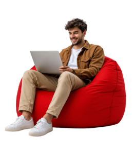 Men seating in bean bag png PNG