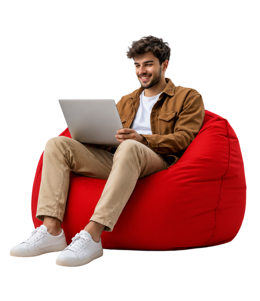 Men seating in bean bag png transparent PNG image